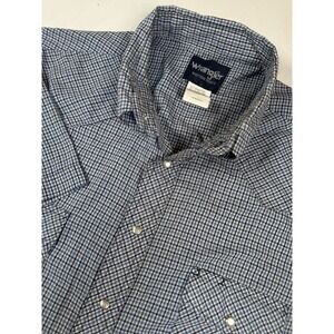 Wrangler Western Shirt XL Tall  Tattersall Blue Black Pearl Snap‎ Cowboy Rodeo
